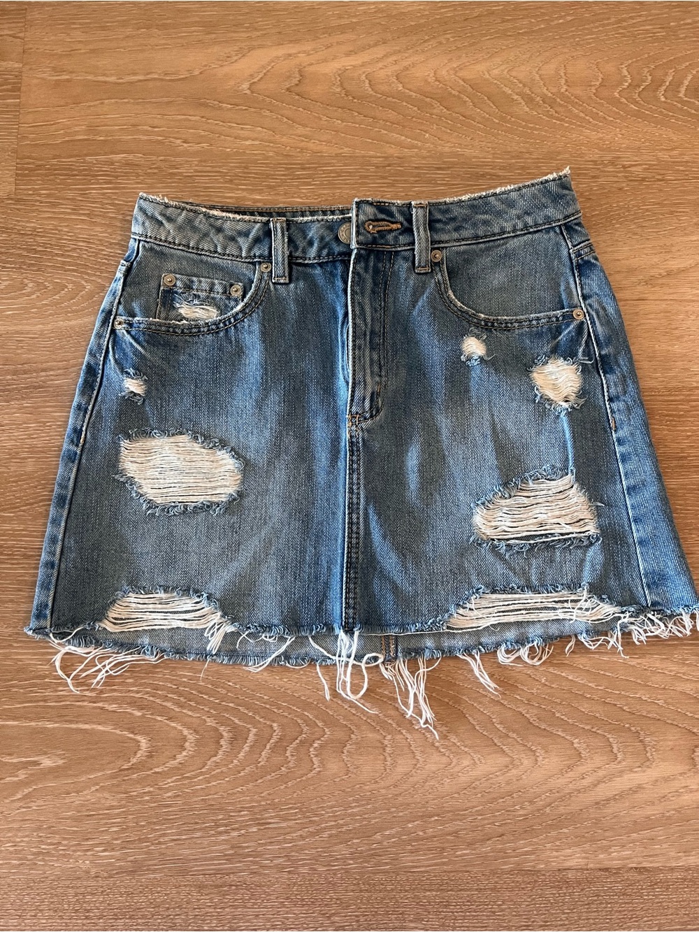 Garage Blue Distressed Denim Mini Skirt